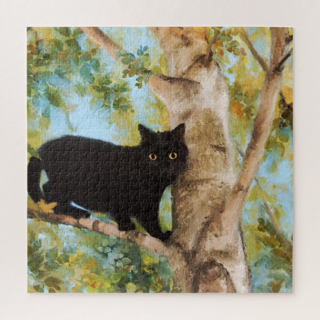 Cute Black Cat In Tree Fine Art Puzzle (Vertical)