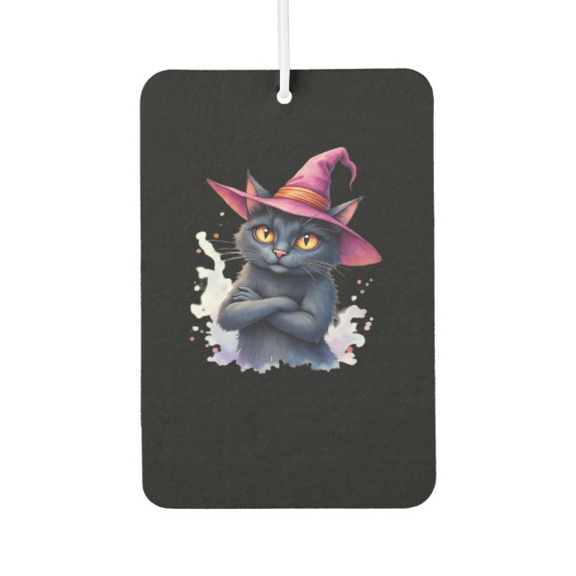 Cute Black Cat in Witch Hat � Magical Halloween Ar Car Air Freshener (Front)