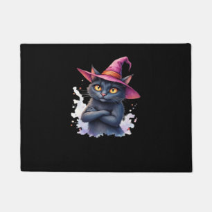 Cute Black Cat in Witch Hat – Magical Halloween Ar Doormat