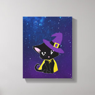 Cute Black Cat in Witch Hat – Magical Halloween De Canvas Print