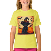 Cute Black Cat in Witch Hat Surrounded by Pumpkins
