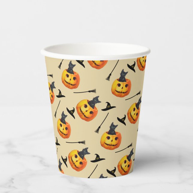 Cute Black Cat kids Halloween Party Pattern Paper Cups (Front)