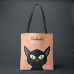 Cute Black Cat Kids Halloween Tote Bag<br><div class="desc">Cool personalised children's halloween trick or treat bags.</div>