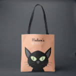 Cute Black Cat Kids Halloween Tote Bag<br><div class="desc">Cool personalised children's halloween trick or treat bags.</div>