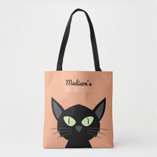 Cute Black Cat Kids Halloween Tote Bag (Front)