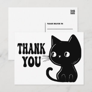Cute Black Cat Kitten Kitty Thank You  Postcard