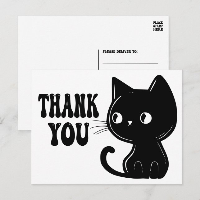 Cute Black Cat Kitten Kitty Thank You  Postcard (Front/Back)