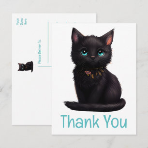 Cute Black Cat Kitten Kitty Thank You  Postcard
