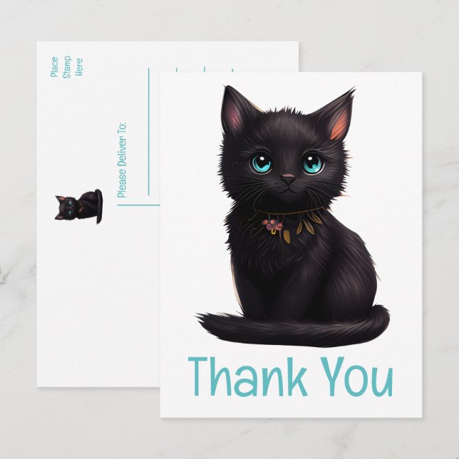 Cute Black Cat Kitten Kitty Thank You  Postcard (Front/Back)