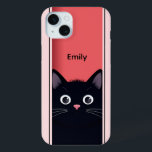 Cute Black Cat Kitten Modern Personalised Name iPhone 15 Mini Case<br><div class="desc">Cute Black Cat Kitten Modern Personalised Name iPhone 15 Plus Phone Cases features a cute black cat peering through a door with your personalised name in simple modern script typography. Designed by Evco Studio www.zazzle.com/store/evcostudio</div>