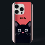 Cute Black Cat Kitten Modern Personalised Name iPhone 15 Pro Case<br><div class="desc">Cute Black Cat Kitten Modern Personalised Name iPhone 15 Pro Phone Cases features a cute black cat peering through a door with your personalised name in simple modern script typography. Designed by Evco Studio www.zazzle.com/store/evcostudio</div>