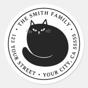 Cute black cat kitten return address classic round sticker