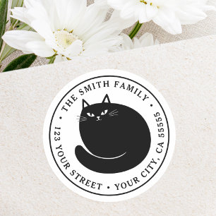 Cute black cat kitten return address classic round sticker