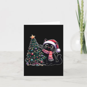 Cute Black Cat Kitten Santa Hat Christmas Tree Xma Card