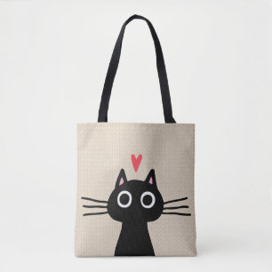 Cute Black Cat   Kitten with Valentine Heart Tote Bag