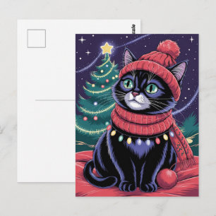 Cute Black Cat Kitty Christmas Winter Holiday Postcard