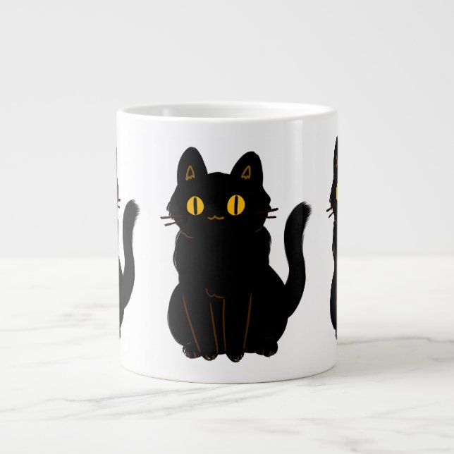 Cute Black Cat Large Coffee Mug (Front)