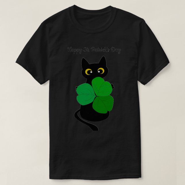 Cute Black Cat Leprechaun Hat Funny Irish St Patri T-Shirt (Design Front)