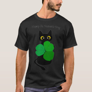Cute Black Cat Leprechaun Hat Funny Irish St Patri T-Shirt