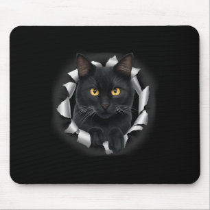 Cute Black Cat Looks From Torn Fabric For Cat Love Mouse Mat