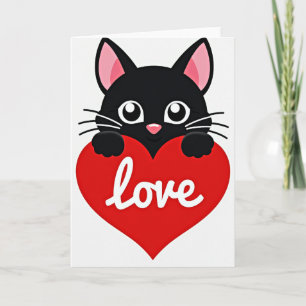 Cute Black Cat Love Heart Card
