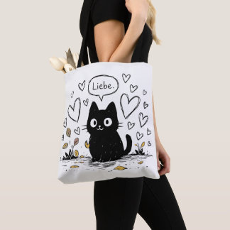 Cute Black Cat Love Hearts  Tote Bag