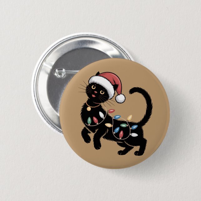 Cute Black Cat Lover Christmas Mum Gift Holiday    6 Cm Round Badge (Front & Back)