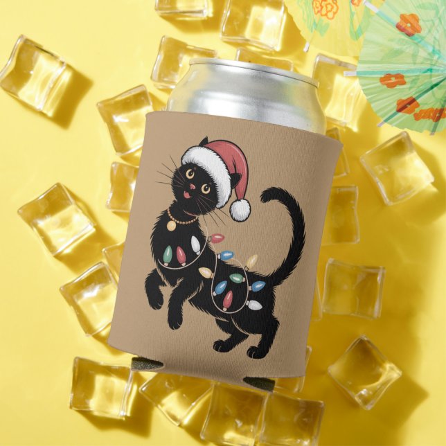 Cute Black Cat Lover Christmas Mum Gift Holiday    Can Cooler (In Situ Summer)