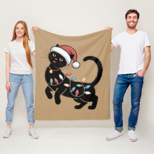 Cute Black Cat Lover Christmas Mum Gift Holiday Fleece Blanket