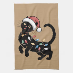 Cute Black Cat Lover Christmas Mum Gift Holiday    Tea Towel