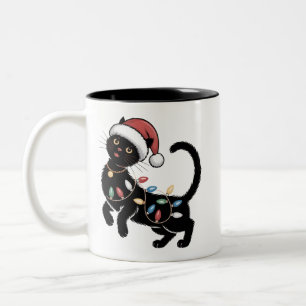 Cute Black Cat Lover Christmas Mum Gift Holiday    Two-Tone Coffee Mug