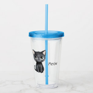 Cute Black Cat Meow Acrylic Tumbler