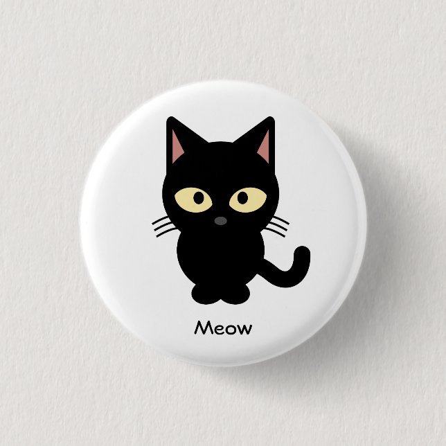 Cute black cat meow cartoon 3 cm round badge (Front)
