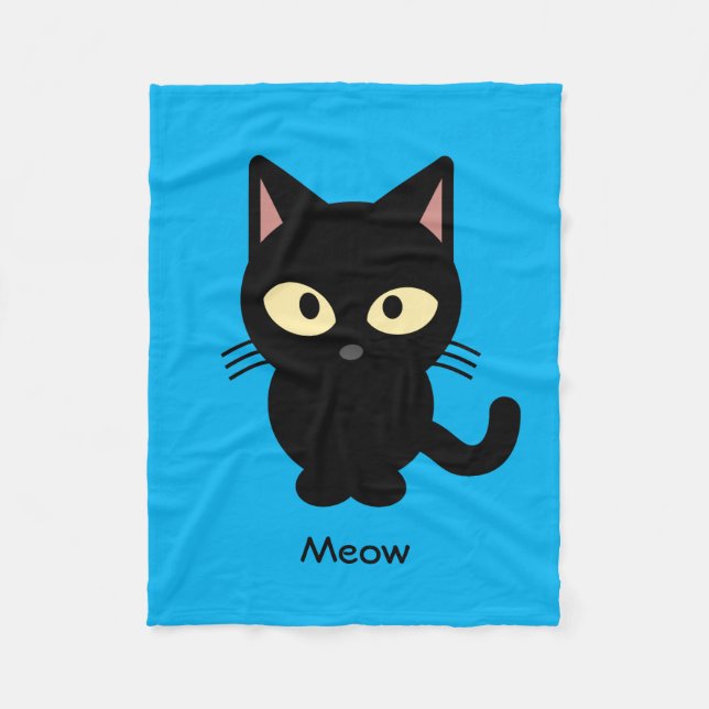 Cute black cat meow cartoon fleece blanket (Front)
