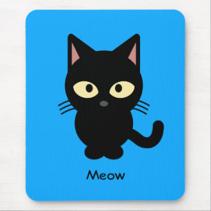Cute black cat meow cartoon mouse mat