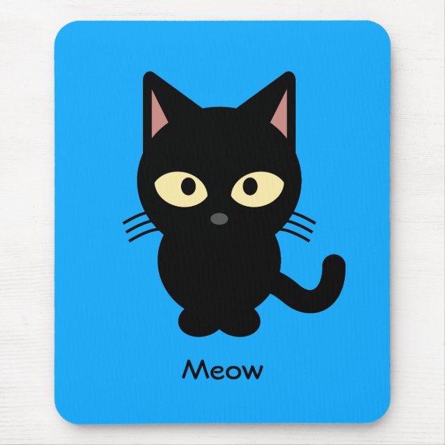 Cute black cat meow cartoon mouse mat (Front)