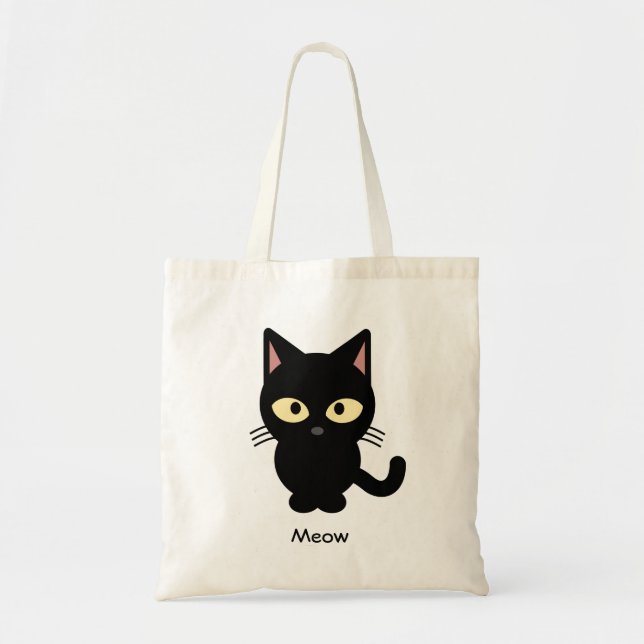 Cute black cat meow cartoon tote bag (Front)