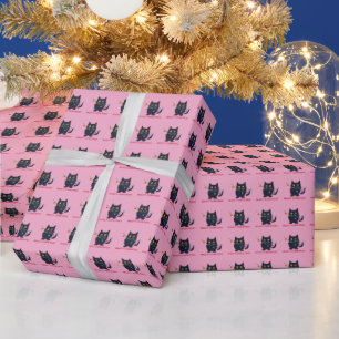 Cute Black Cat Meow Christmas Teapot Wrapping Paper