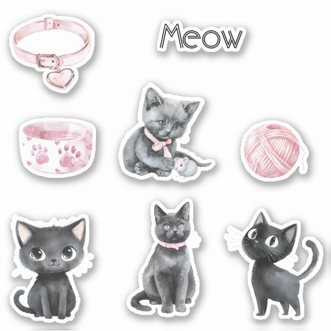 Cute Black Cat Meow Collar Yarn (Front)