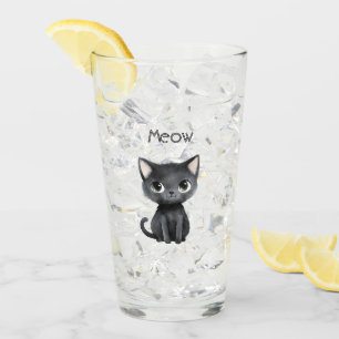 Cute Black Cat Meow Glass