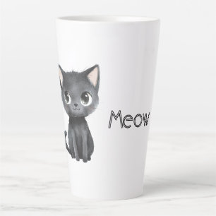 Cute Black Cat Meow Latte Mug