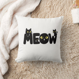 Cute Black Cat Meow T-Shirt Cushion