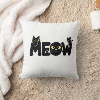 Cute Black Cat Meow T-Shirt Cushion