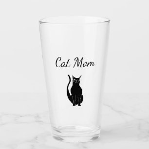 Cute Black Cat Mom Cartoon Mother's Day Glass