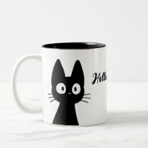 Cute Black Cat Mug – Funny Hello Hooman Coffee Cup