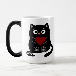 Cute Black Cat Mug with Red Heart