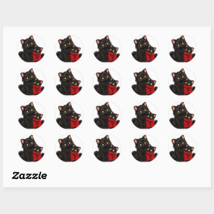Cute Black Cat Mum And Kitten Reading Book - Book  Classic Round Sticker