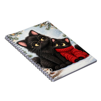 Cute Black Cat Mum and Kitten Winter Spiral book