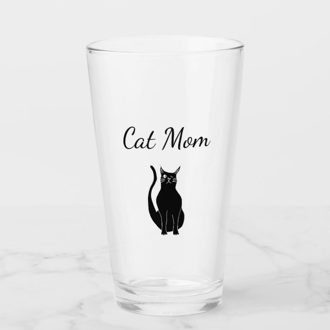 Cute Black Cat Mum Cartoon Mother's Day  Glass (Front)