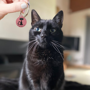 Cute Black Cat Name Address Pink Pet ID Tag